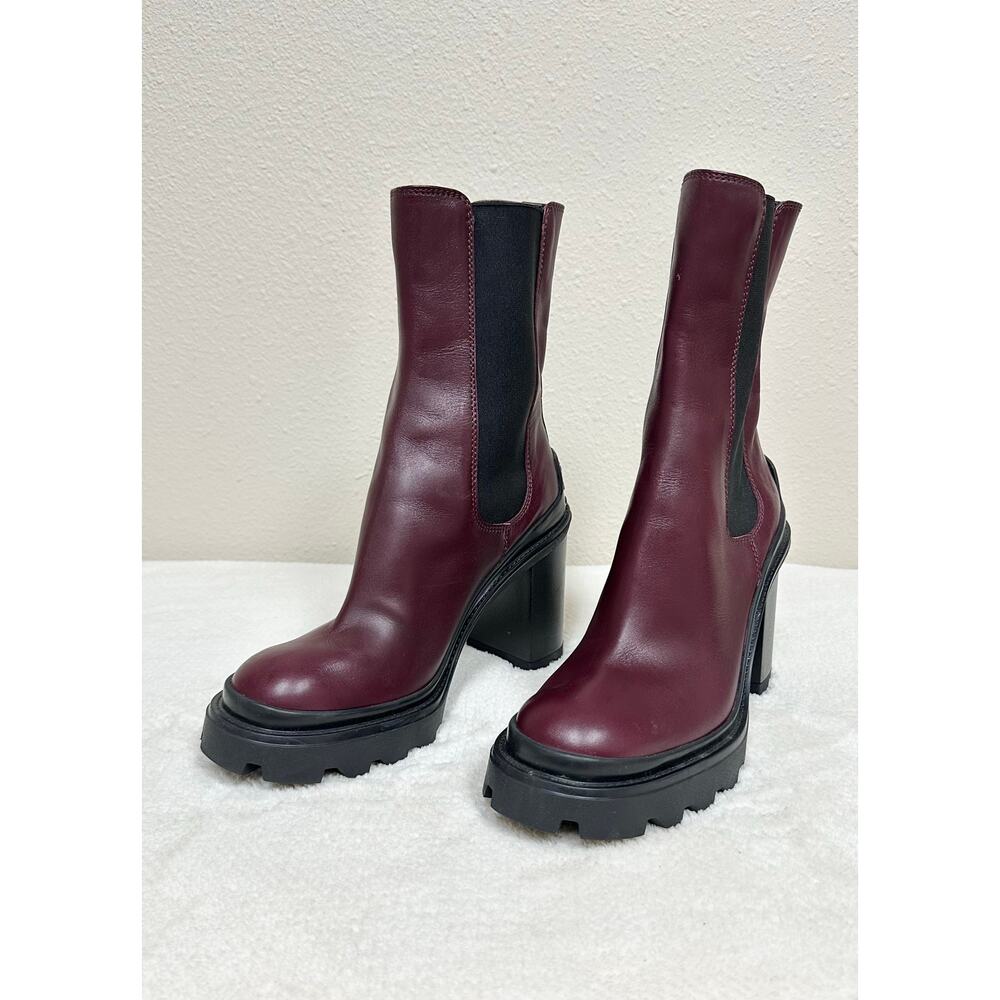 Tod’s Burgundy Leather Chunky Heel Chelsea Boots - Women’s EU 37 - US 7 - Picture 3 of 8
